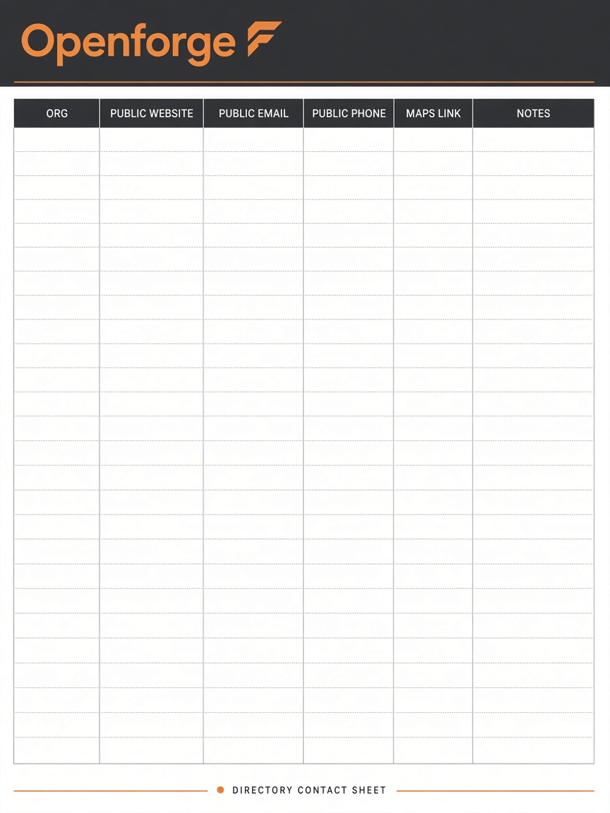 Blank directory contact sheet